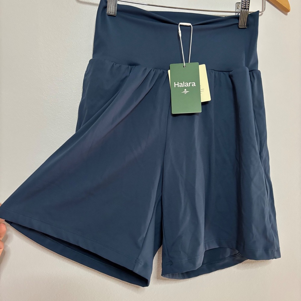 NWT Halara SoftlyZero Airy Super High Waisted 2-in-1 Flowy Yoga S Shorts Blue
